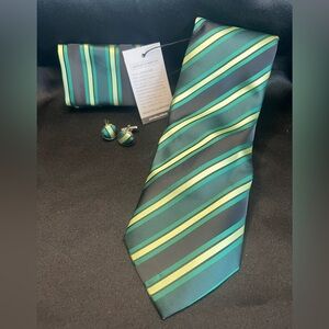 Elegant Striped Green and Black Tie Set-NWT-